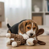chien jouant avec peluche pour chien
