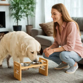 chien mangeant dans gamelle surelevee