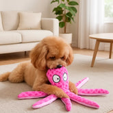 chien mordillant peluche chien pieuvre rose