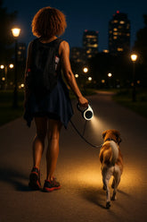 femme tirant chien avec laisse chien nuit