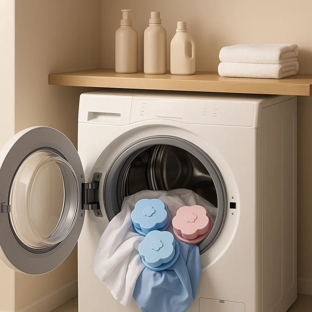 attrape poil flottant posés sur linge sortant machine a laver