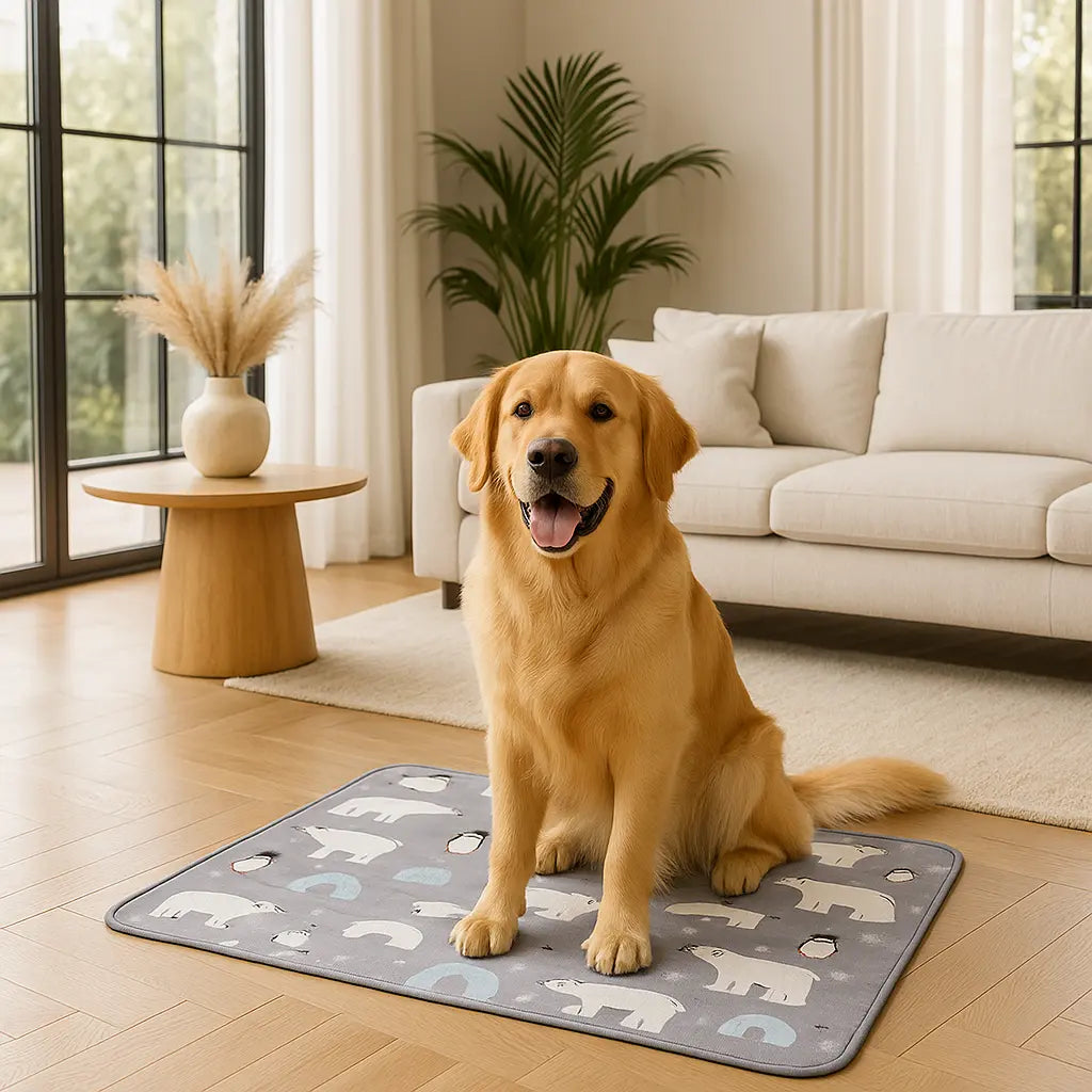 chien assis sur tapis rafraichissant chien