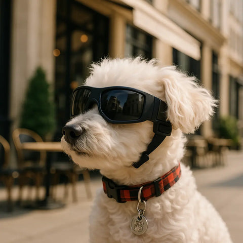 chien blanc ville portant lunettes pour chien noir