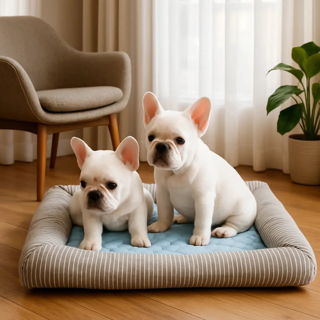 deux chiens allonges sur tapis rafraichissant chien bleu dans salon