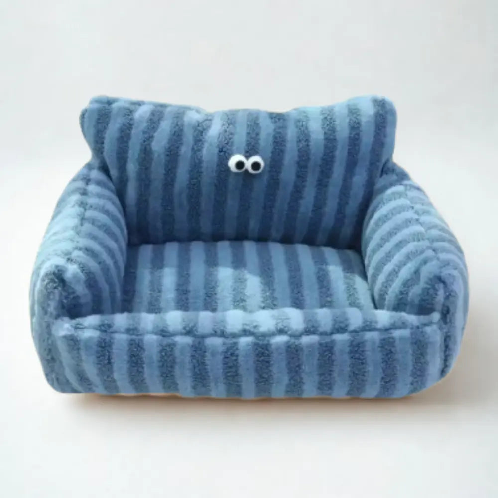 photo professionnelle canape pour chien bleu avec rayures