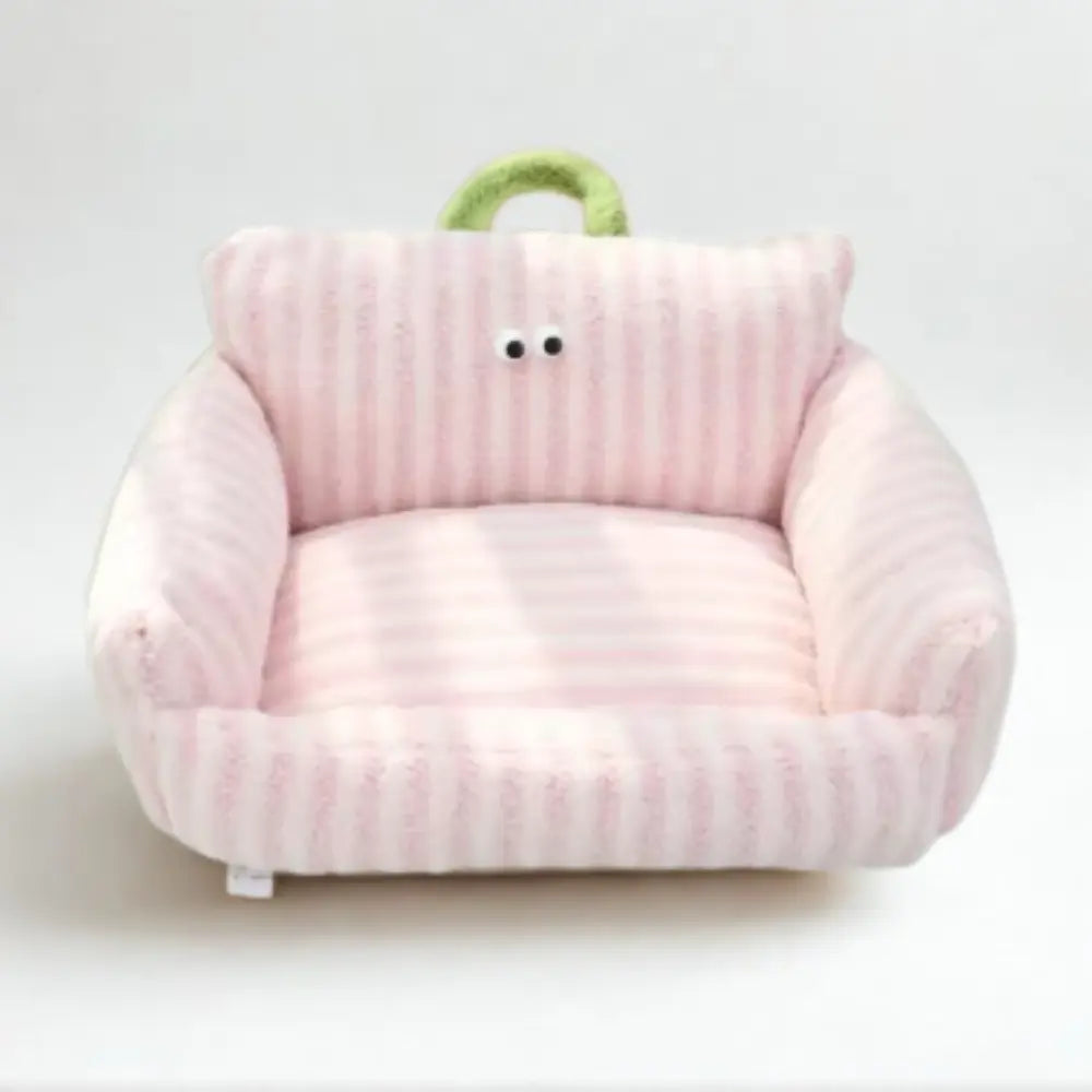 photo professionnelle canape pour chien rose avec rayures