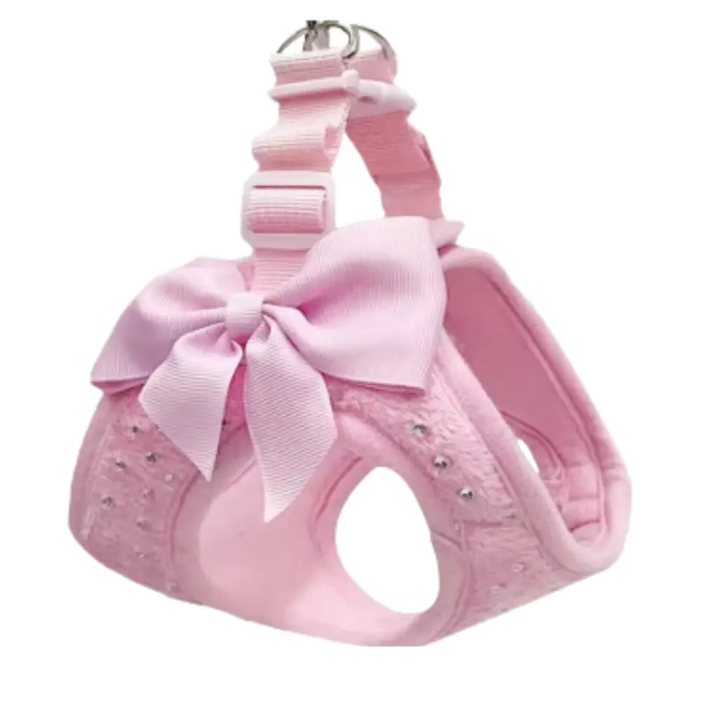photo professionnelle harnais chien rose avec noeud papillon